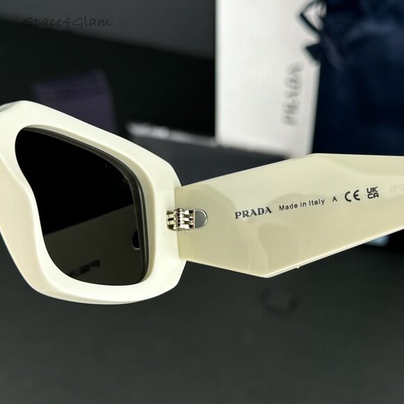 Prada Men Sunglasses Ivory White Dark Gray Rectangle PR17WS 1425S0 NEW - Picture 10 of 17